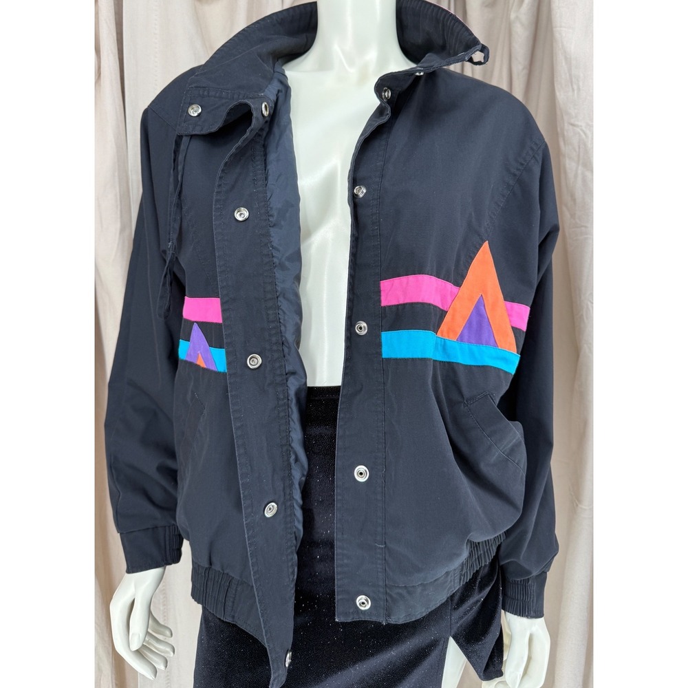 Vintage 80s 90s Colorblock Windbreaker M Black Neon Geometric Memphis Jacket